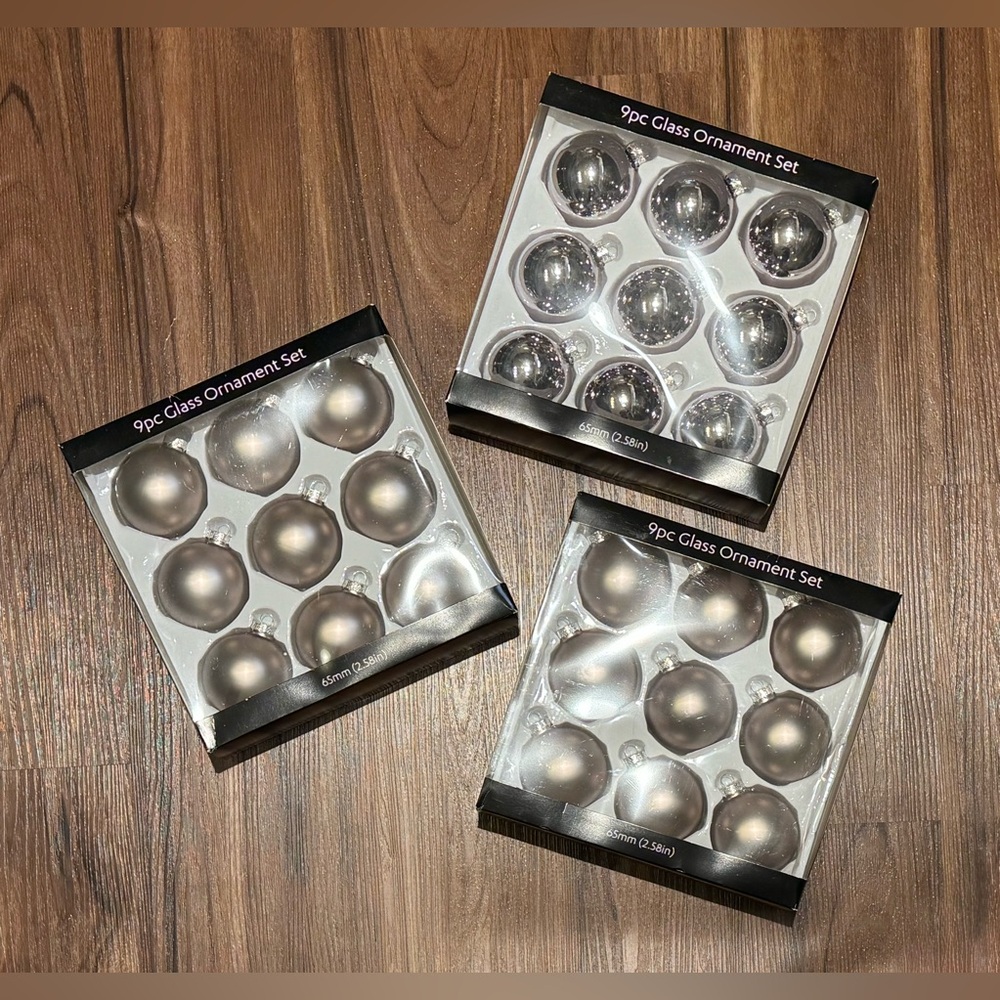 New At Home Matte and Shiny Gray Glass Ornament Bundle – 3 Boxes